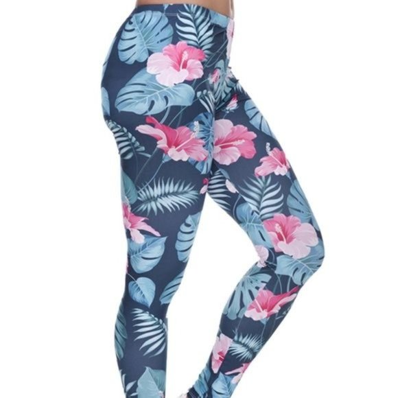 Callie 3D Paradisio: Leggings Floral Plant Graphic Navy & Mint - Picture 8 of 9